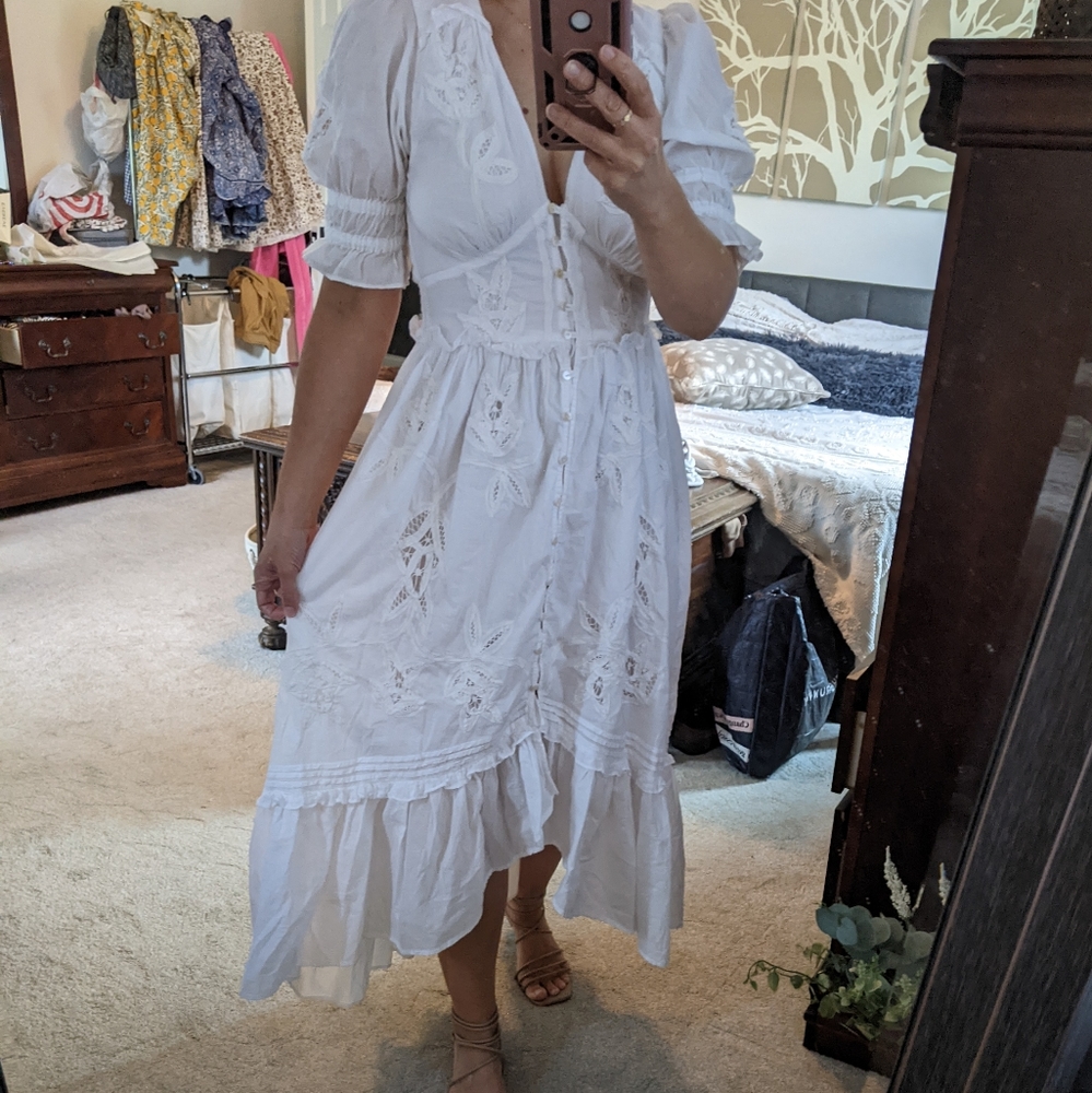 Cleobella White Eyelet V-Neck Midi Dress - Picture 16 of 16